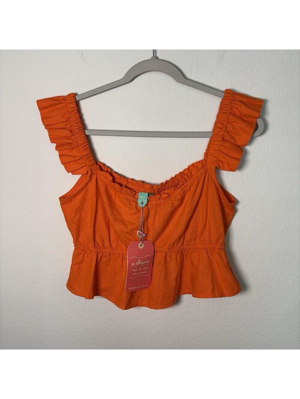 NWT Farm Rio Women’s Linen Ruffle Tank Top Size Medium Laranja Tropical Top